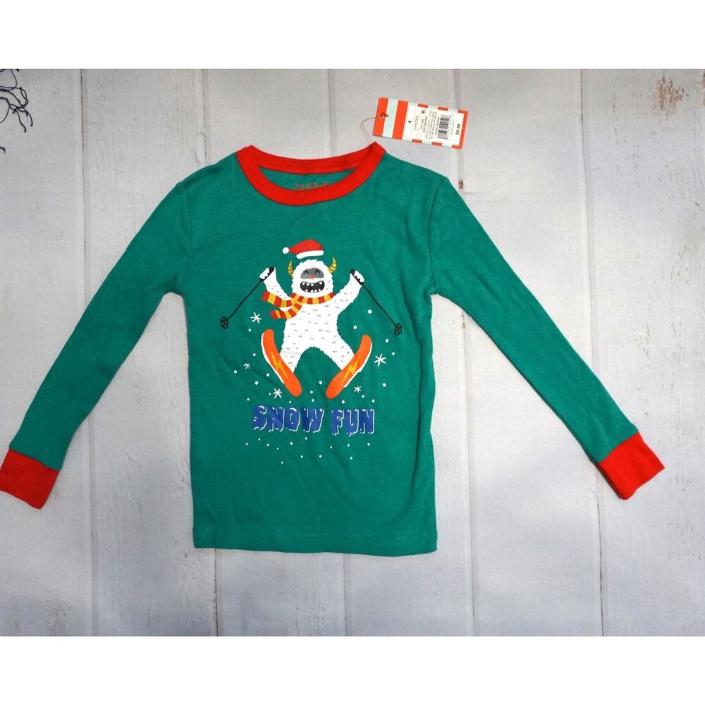 Cat & Jack Kids Green Pajama Top "Snow Fun" – Size 4, NWT